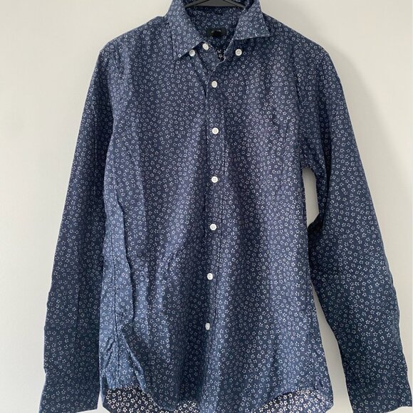 J. Crew Navy White Floral Patterned Button Down Men's Small - Picture 1 of 4